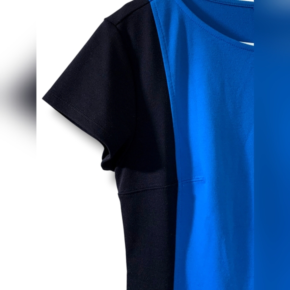 DEREK LAM Blue/Black Colorblock Bodycon Cotton Knit Sheath Dress, size M - Picture 3 of 9